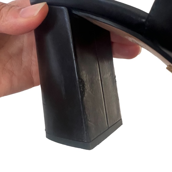 PRADA Albina Black Leather Chunky Block Peep Toe Slingback Heels 38.5 - Picture 11 of 13